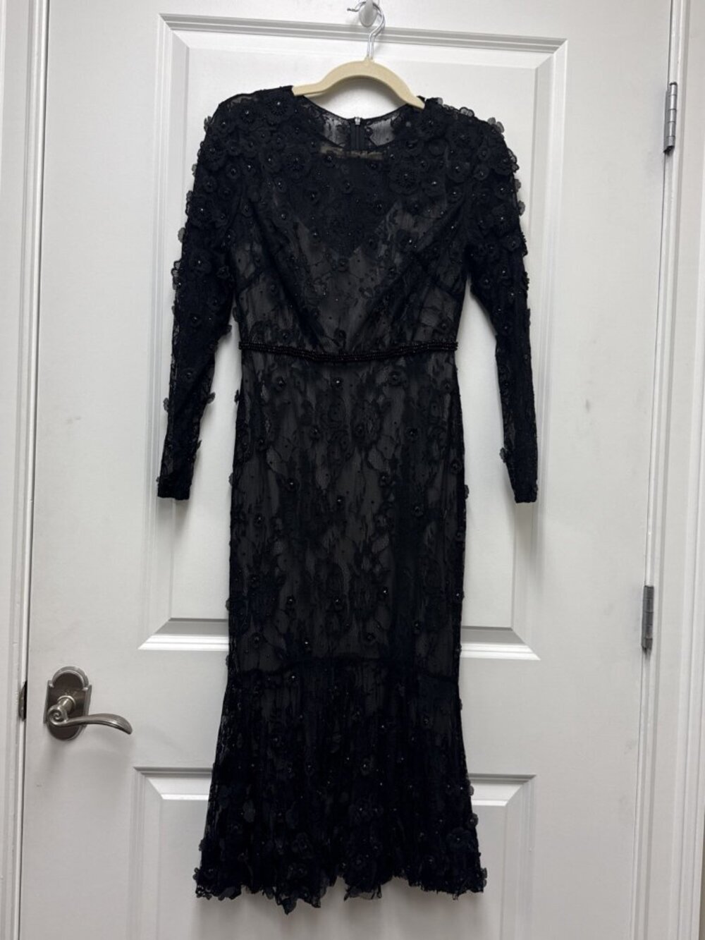 Mac Duggal Size 4 67703 Black Floral Appliqué Long Sleeve Cocktail Midi Dress - Picture 4 of 14